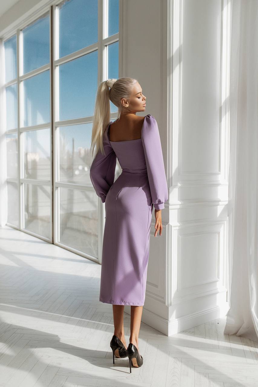 Sweetheart Puff-Sleeve Midi Dress