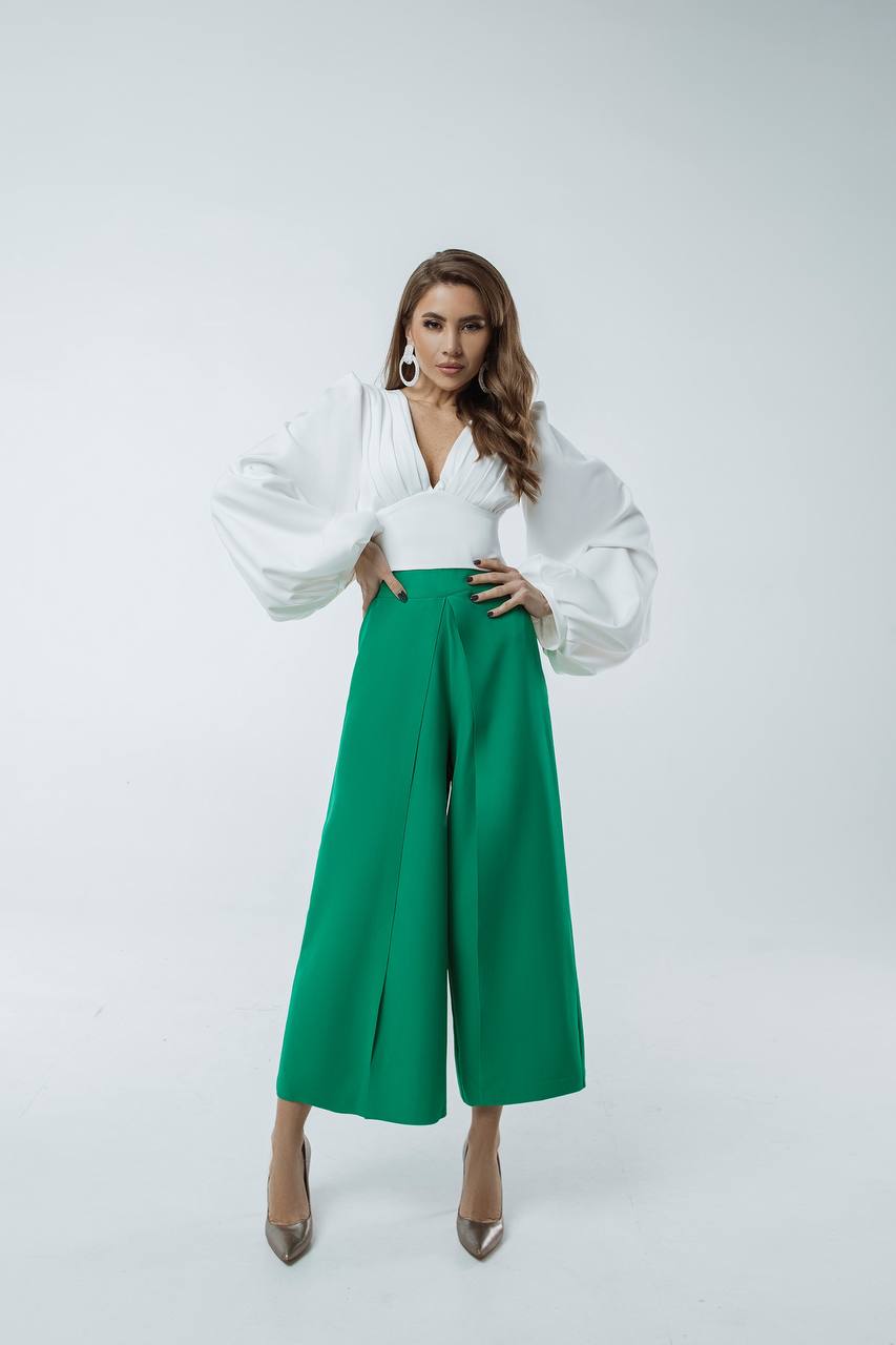 High Waist Slit Cuff Culottes