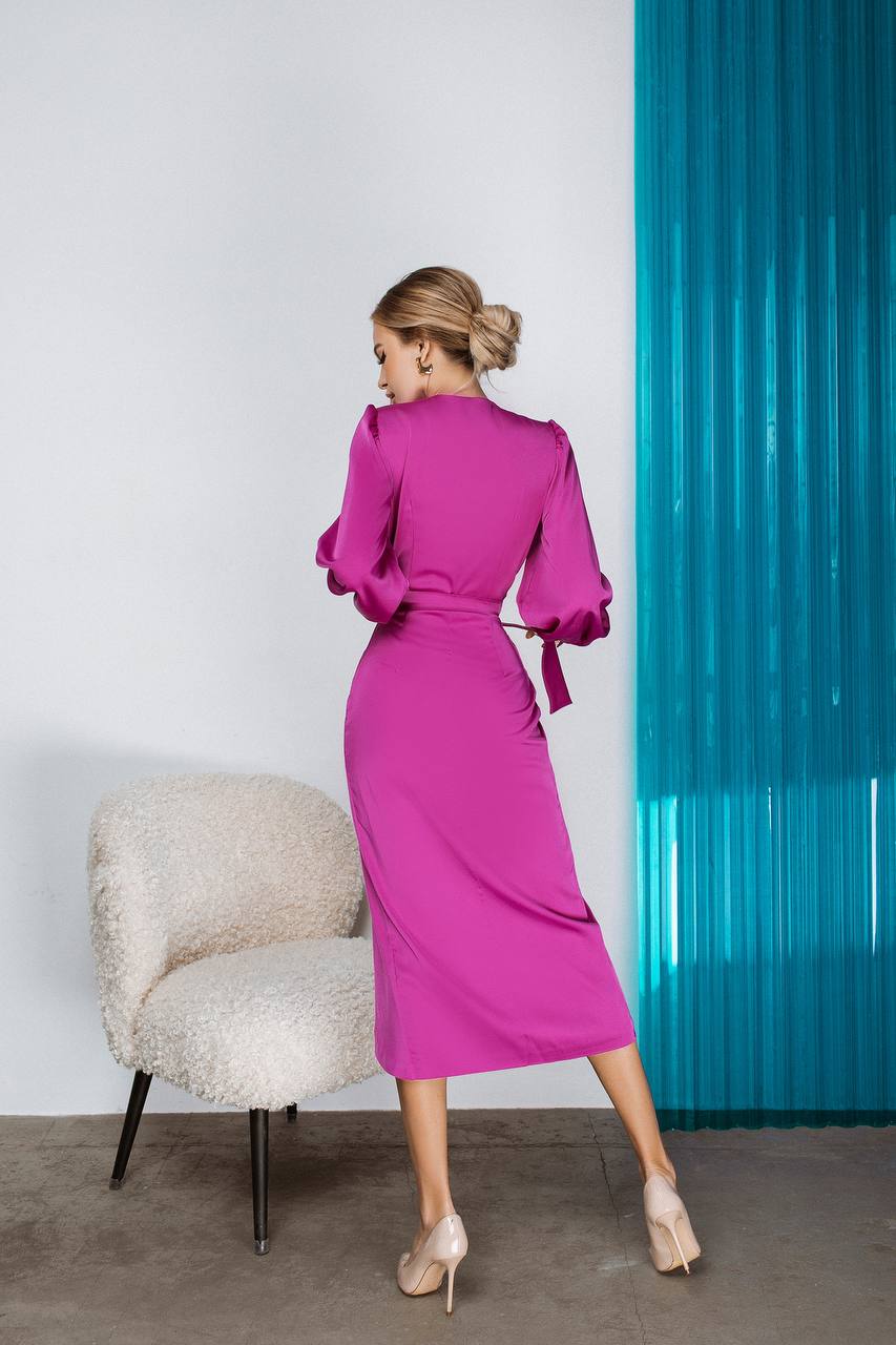 Wrap Long Sleeve Midi Dress
