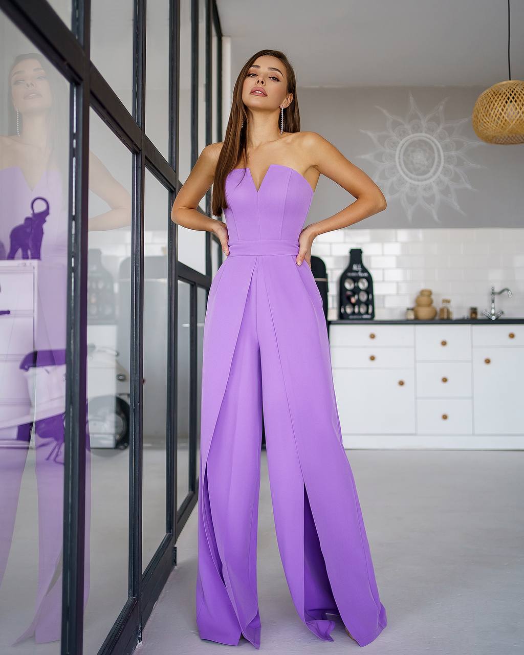 Strapless Corset V-Neck and Leg Slits Jumpsuit