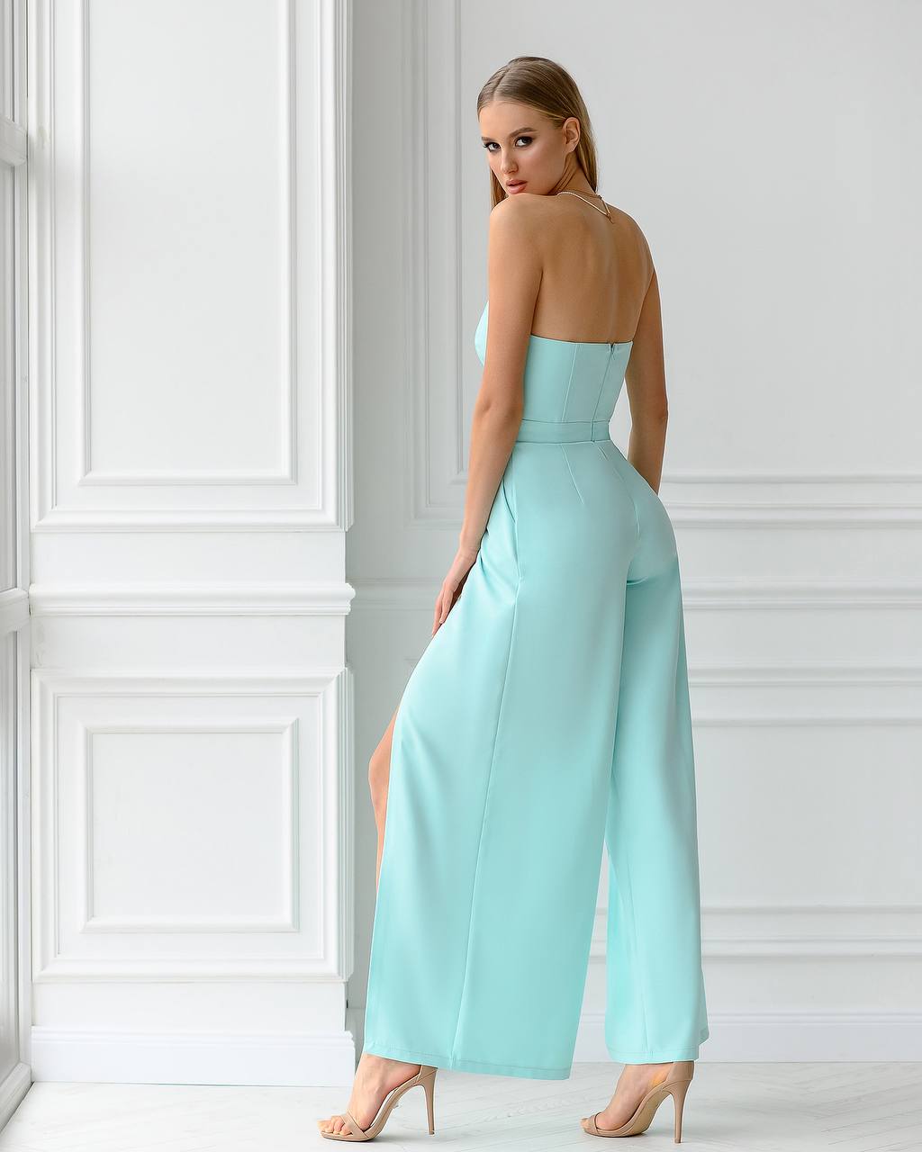 Strapless Corset V-Neck and Leg Slits Jumpsuit