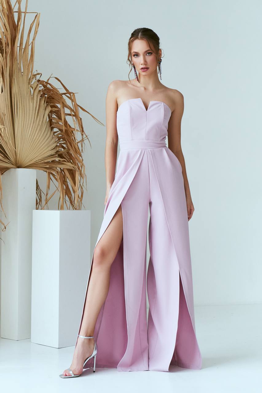 Strapless Corset V-Neck and Leg Slits Jumpsuit