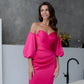 Satin Sweetheart Puff-Sleeve Midi Dress