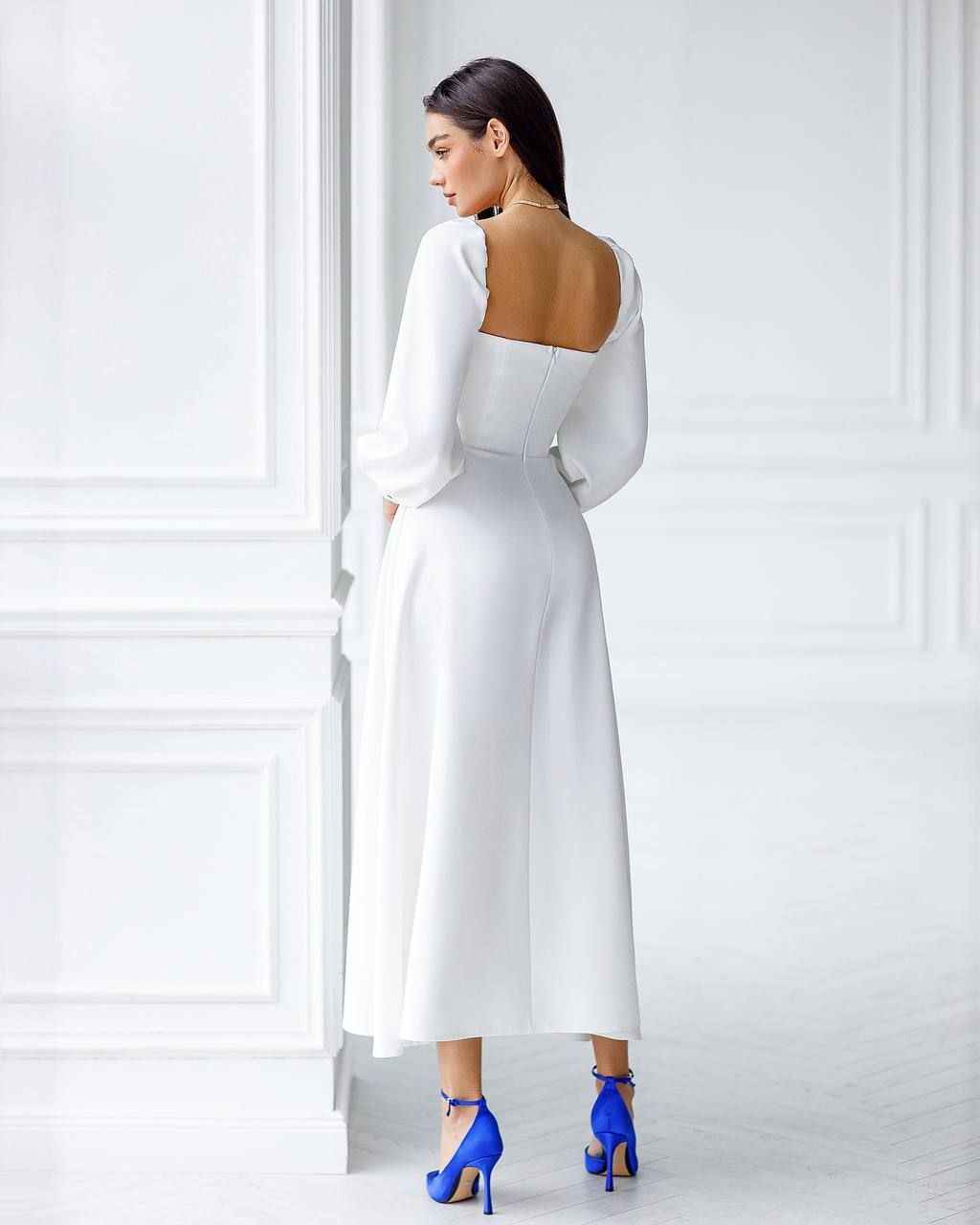 Puff-Sleeve Midi Dress