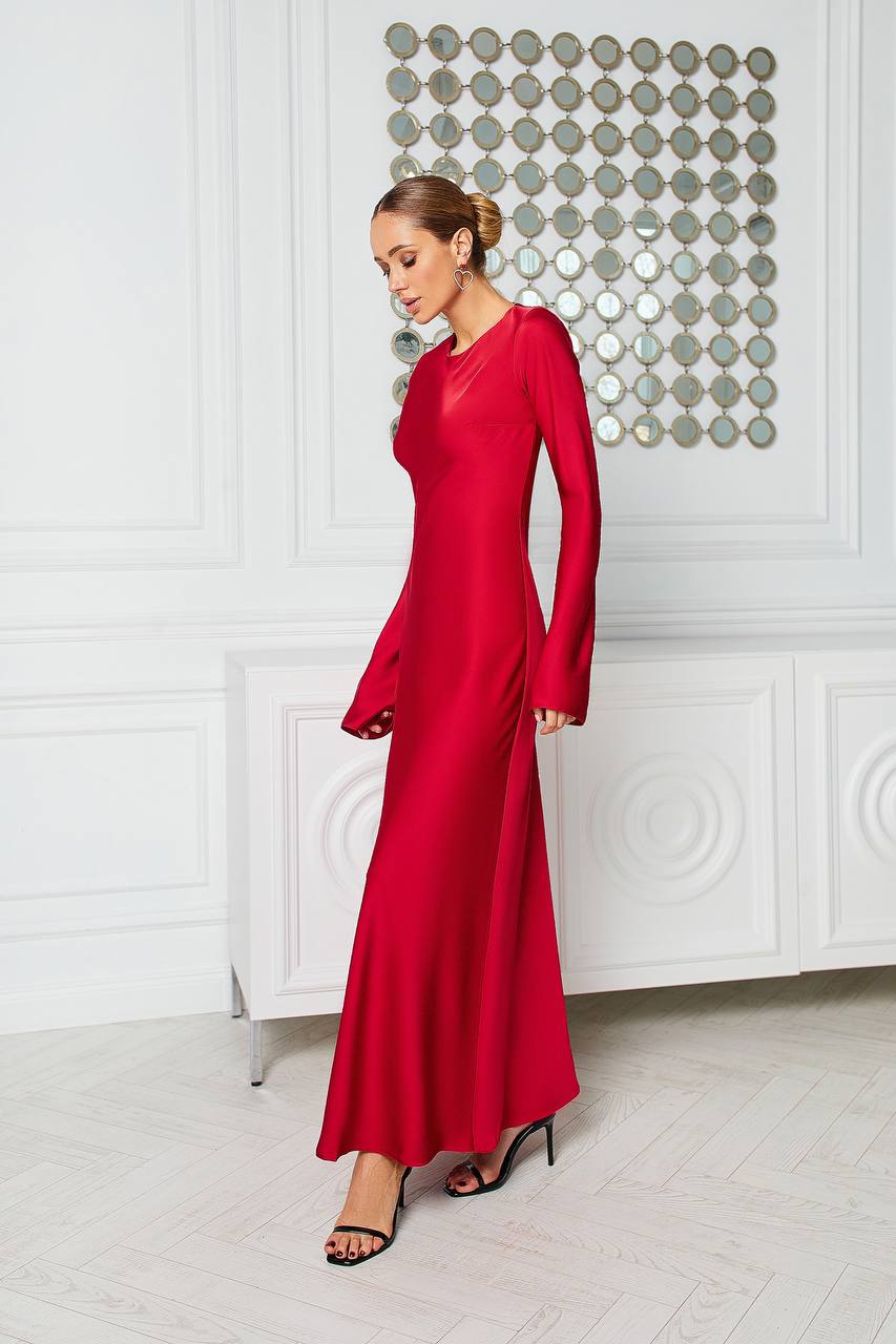 Satin Long Sleeve Maxi Dress