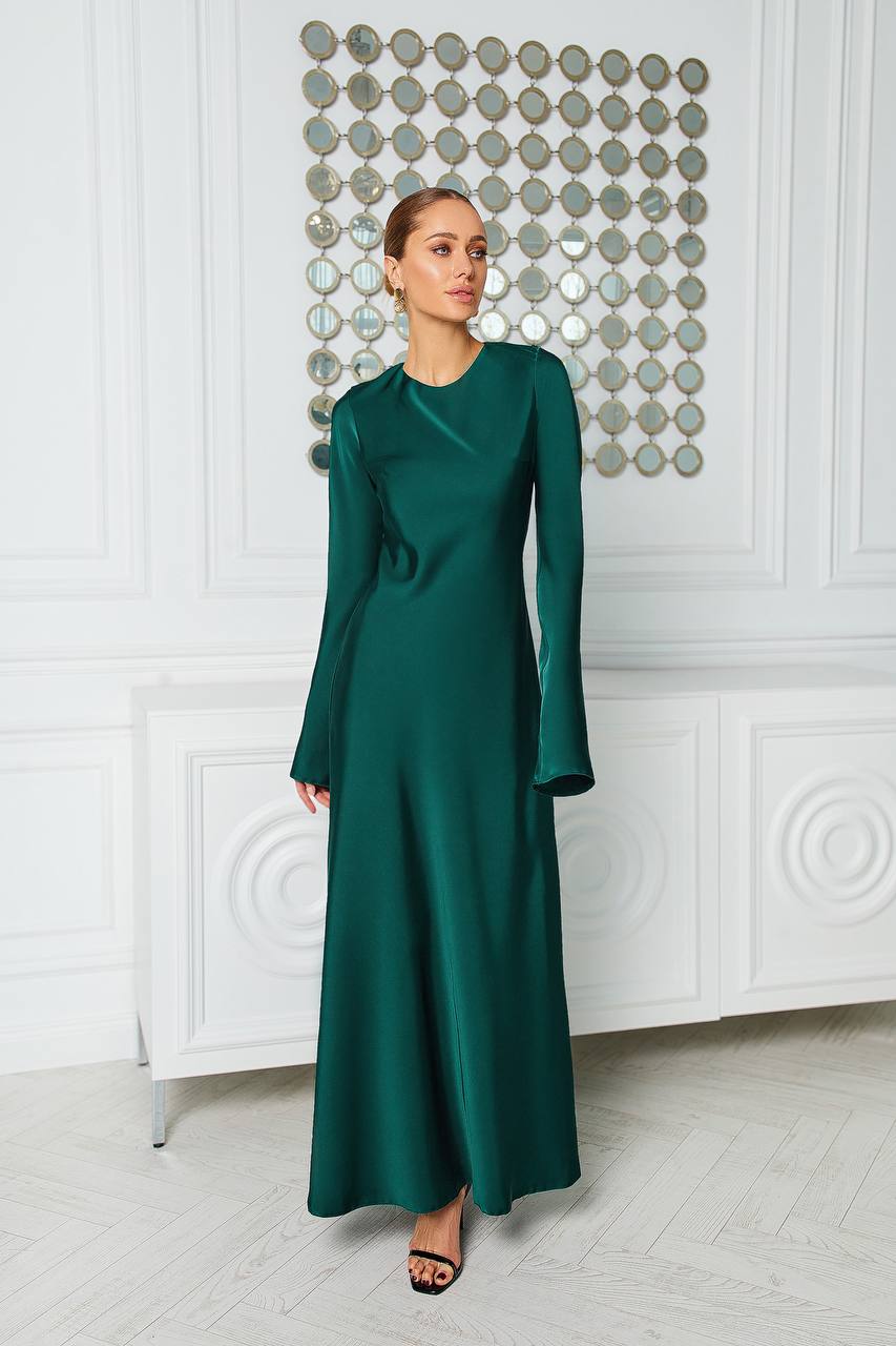 Satin Long Sleeve Maxi Dress