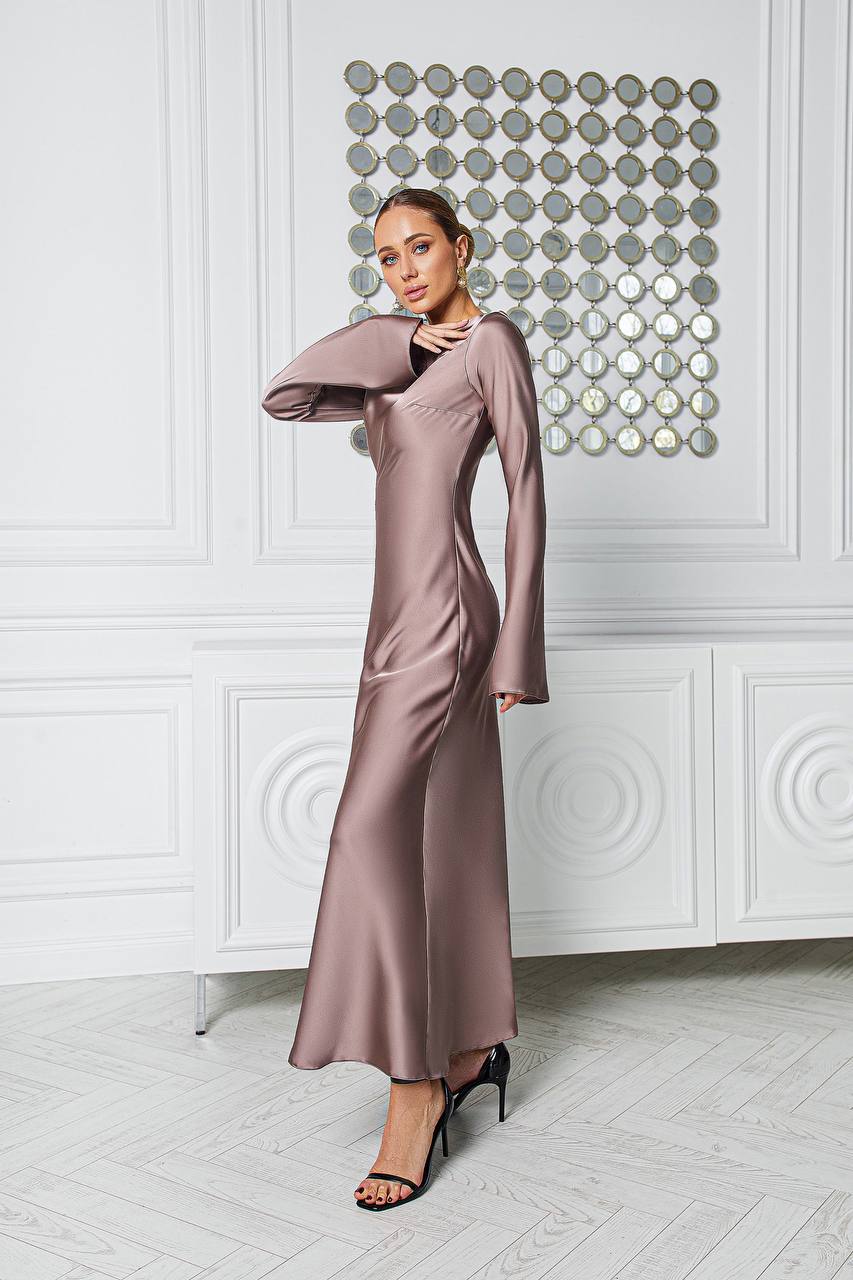 Satin Long Sleeve Maxi Dress