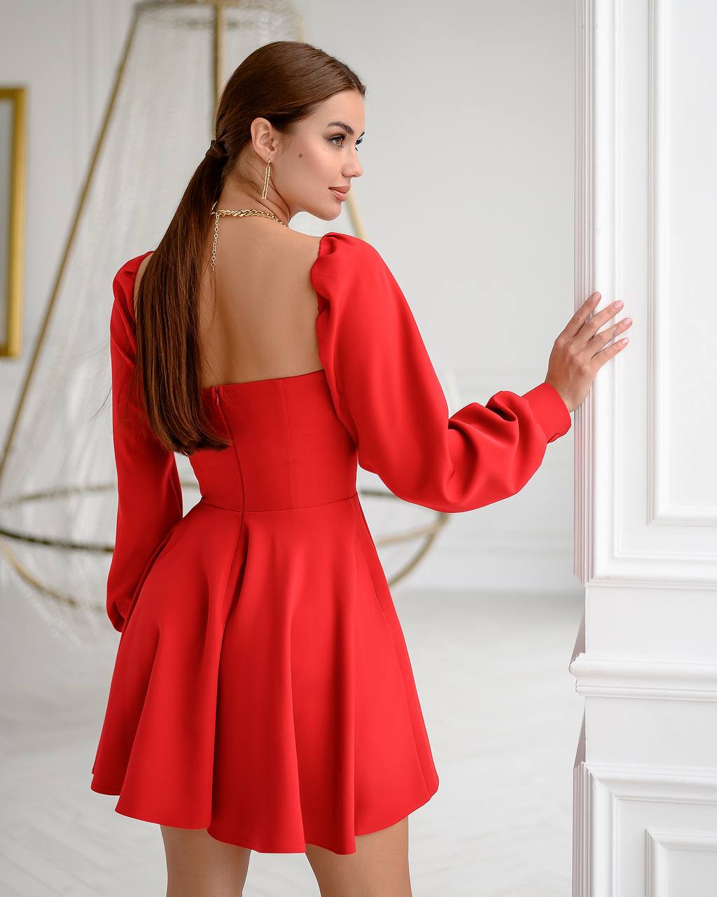 Backless Puff Sleeve Mini Dress