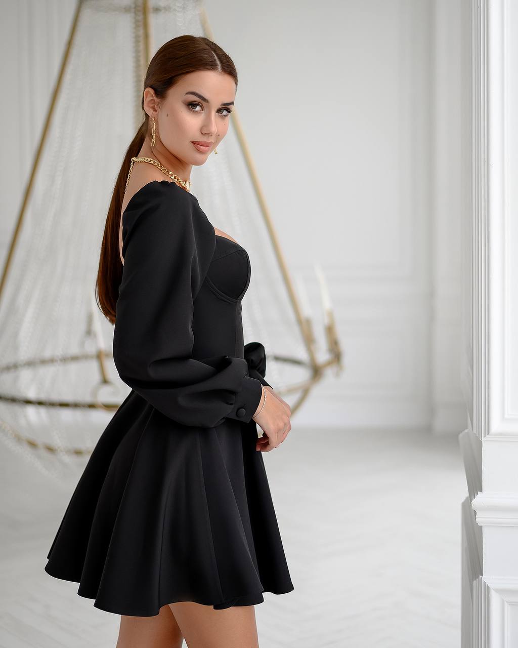 Backless Puff Sleeve Mini Dress