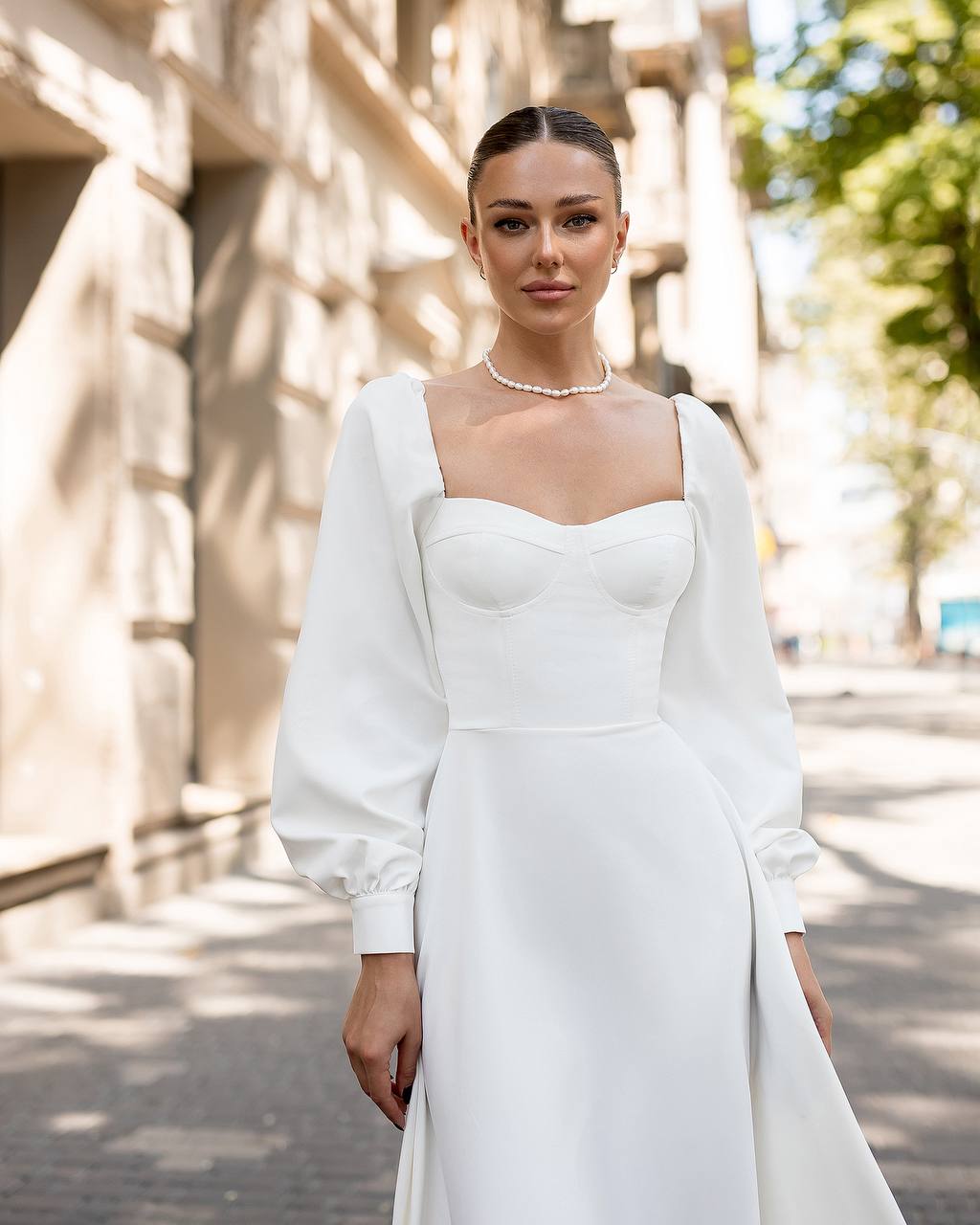 Puff-Sleeve Midi Dress