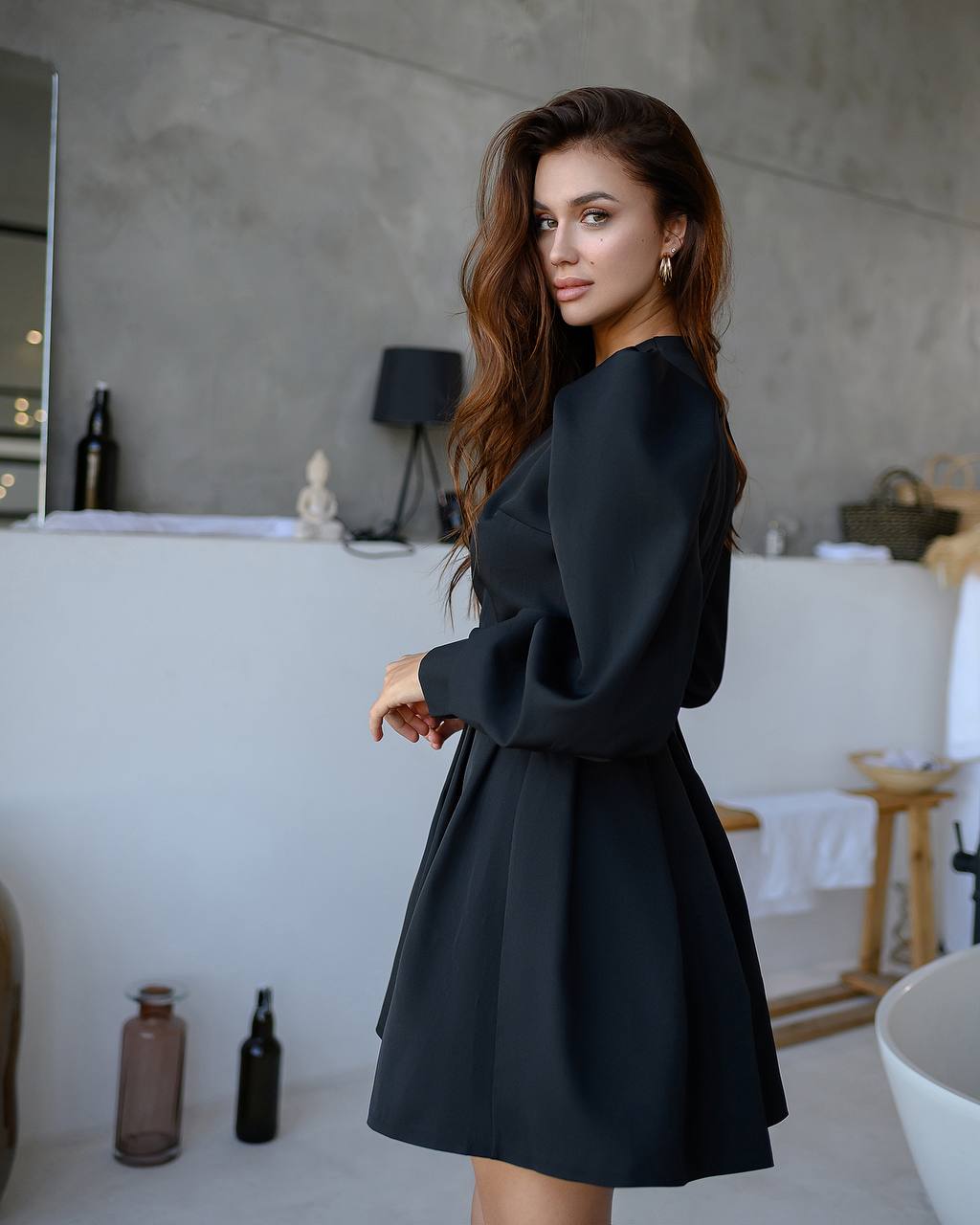 Puff-Sleeve V-Neck Mini Dress