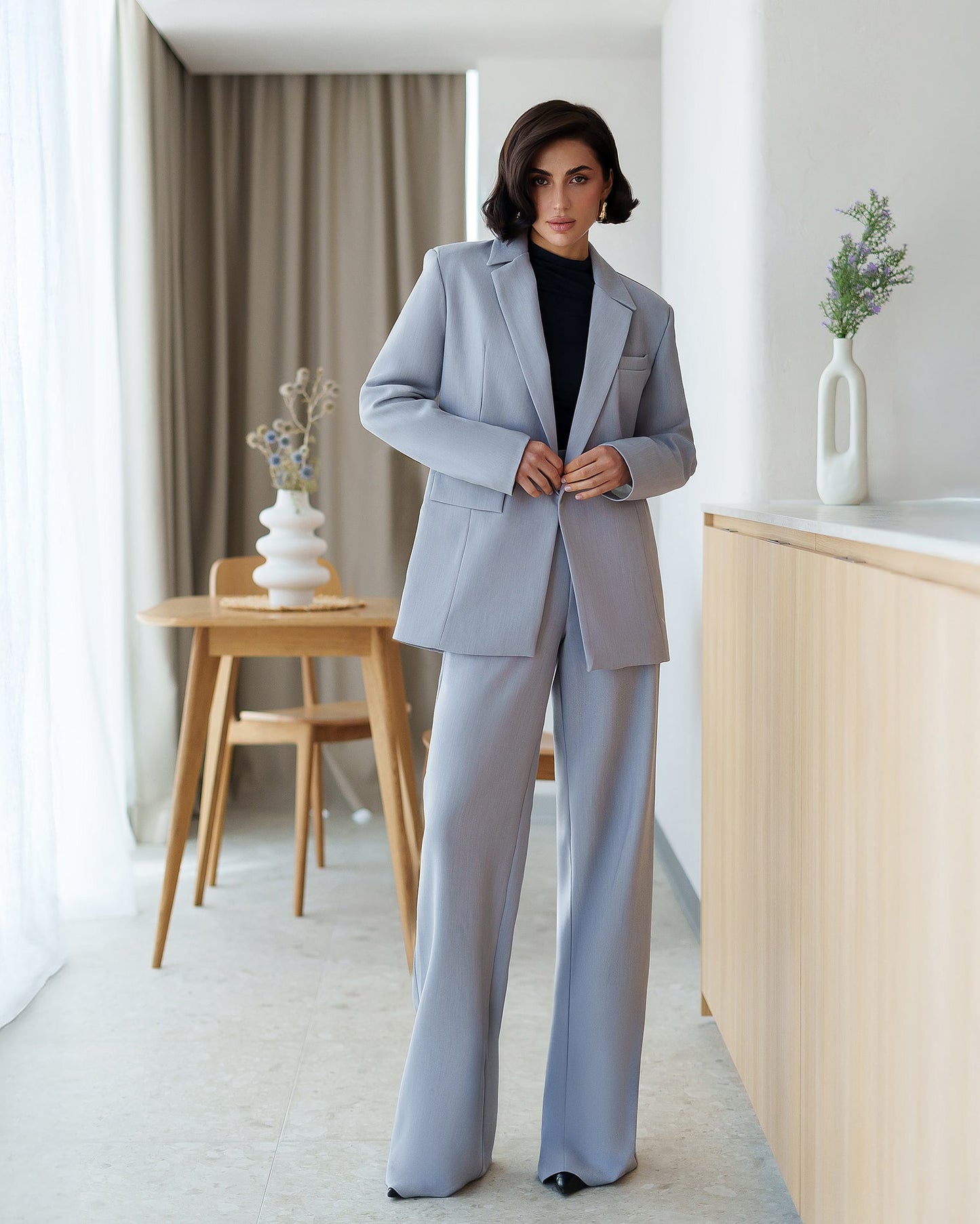 Double-Breasted Style Relaxed Fit Suit 2-Piece