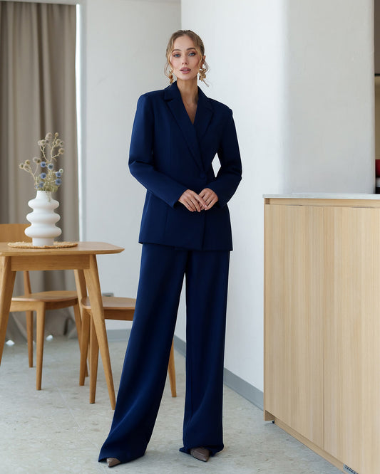 Double-Breasted Style Relaxed Fit Suit 2-Piece
