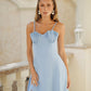 Shell-Pleated Bustier Spaghetti Strap Midi Dress