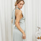 Satin Tie-Neck Halter Maxi Dress