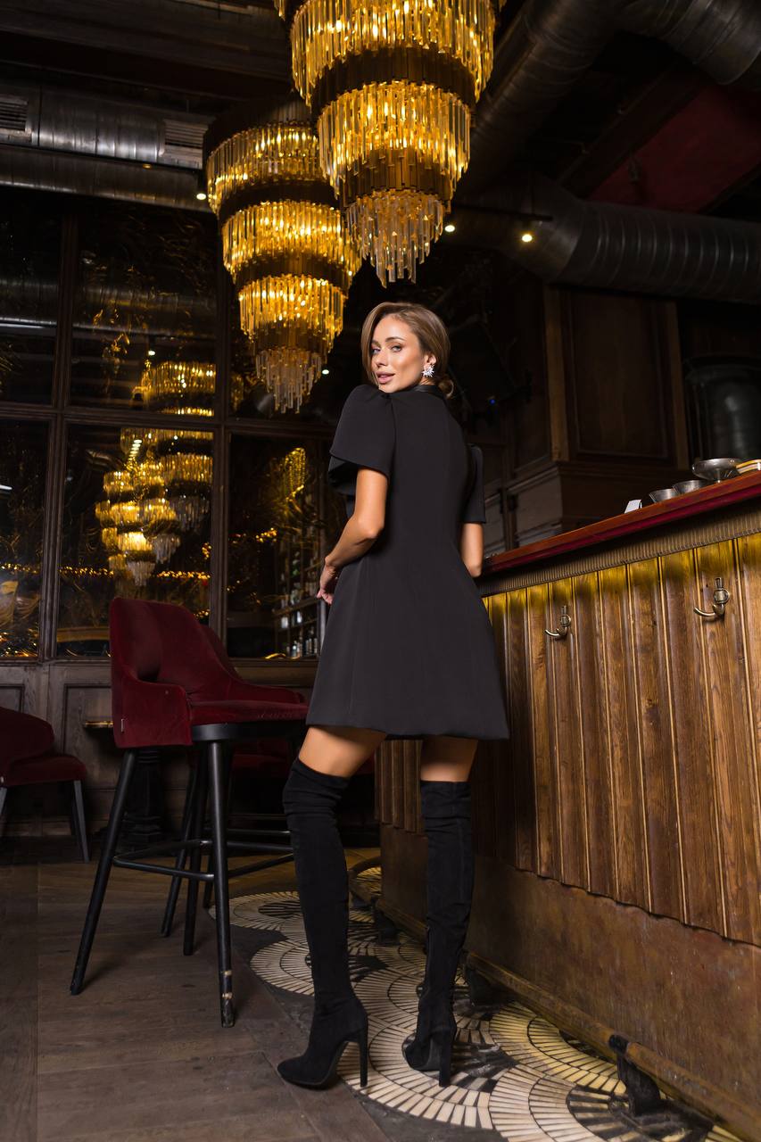 Gloria Collared Puff-Sleeve Mini Dress