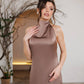 Satin Tie-Neck Halter Maxi Dress
