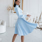 Cocktail High Neck Midi Dress With Long Sleeves & Fluffy Skirt