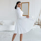 Cocktail High Neck Midi Dress With Long Sleeves & Fluffy Skirt