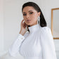 Cocktail High Neck Midi Dress With Long Sleeves & Fluffy Skirt