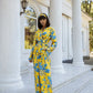 Yellow With Blue Floral Print Summer Oversized Silk Pajama Suit