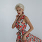 Red Rose Print Silk Maxi Sleeves Dress With Fluffy Skirt