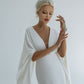 Bridal Maxi Dress With Long Flared Angel Sleeves with Deep V And High Slit