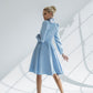 Cocktail High Neck Midi Dress With Long Sleeves & Fluffy Skirt