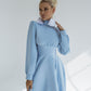 Cocktail High Neck Midi Dress With Long Sleeves & Fluffy Skirt