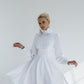 Cocktail High Neck Midi Dress With Long Sleeves & Fluffy Skirt