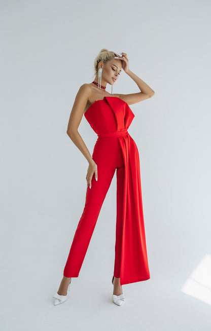 Jumpsuit With Corset And High Waisted Skinny Pants Decorated With Bow In Front