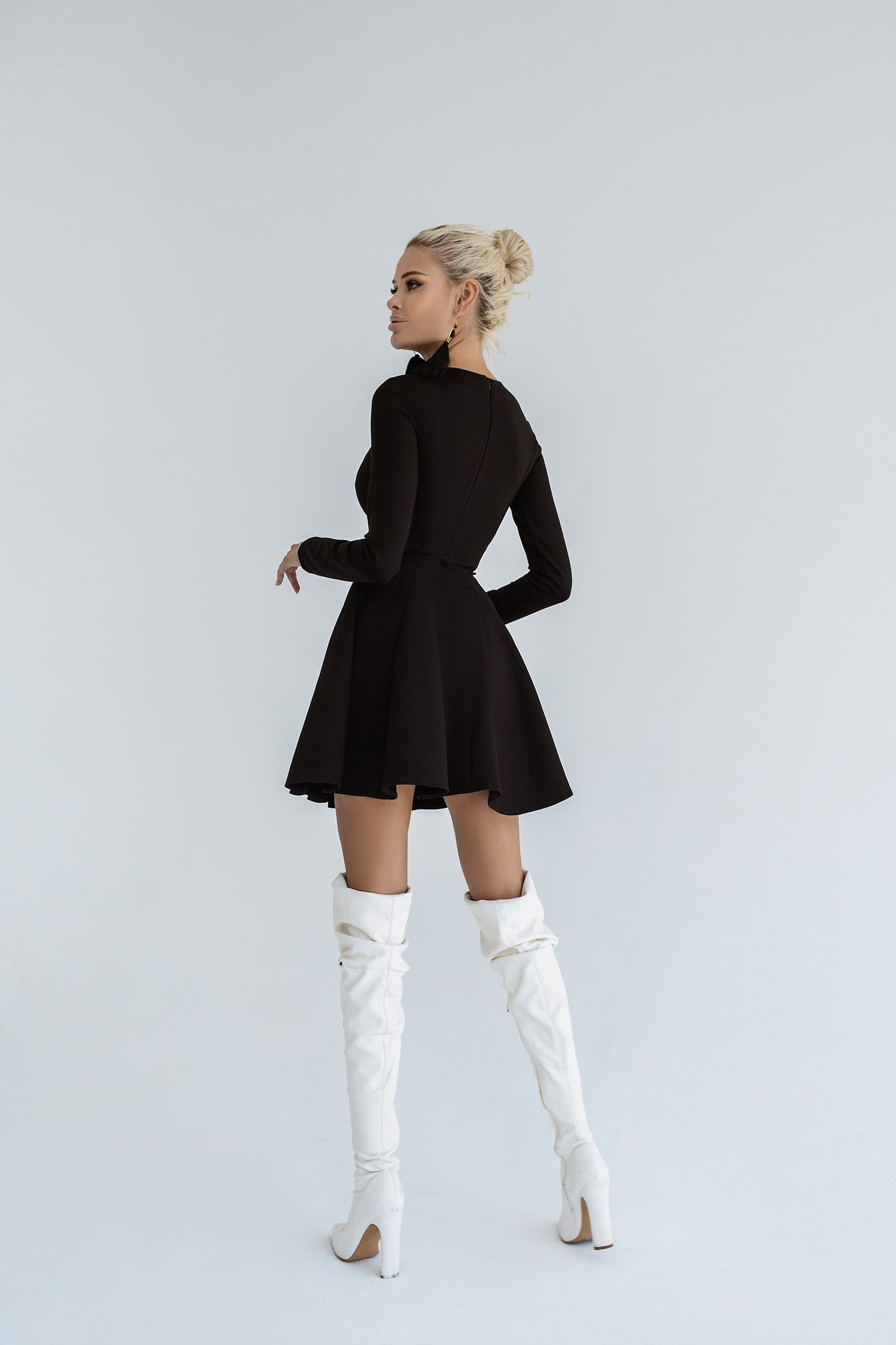 Knitted Fabric Dress Mini A-line Long Sleeve