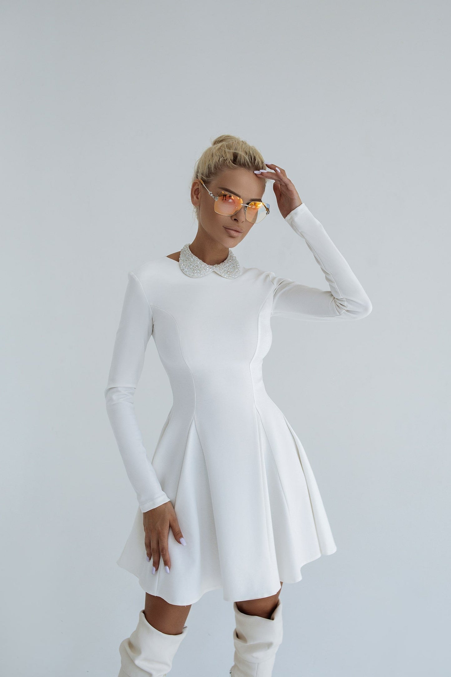 Knitted Fabric Dress Mini A-line Long Sleeve