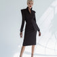 2-Piece Elegant Pencil Skirt Suit And Deep V Elongated Fitted Jacket