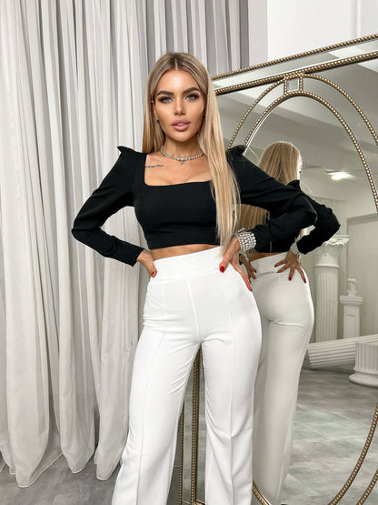 Square Neck Long Sleeve Crop Top