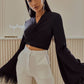 Silk Feather Sleeve Blouse