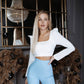 Square Neck Long Sleeve Crop Top