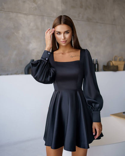 Satin Long Sleeve Mini Dress