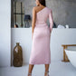 One-Shoulder Satin Midi Dress
