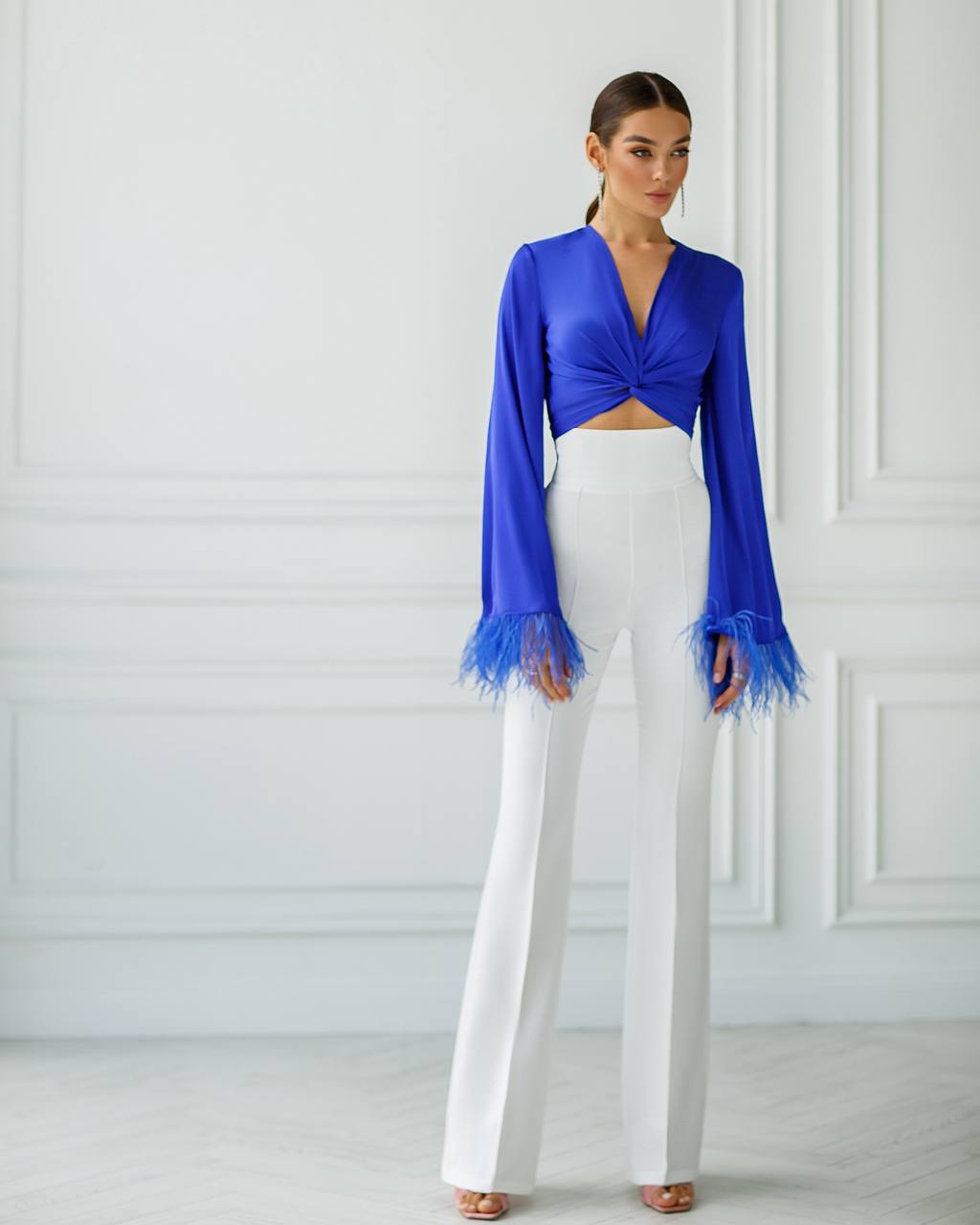 Silk Feather Sleeve Blouse
