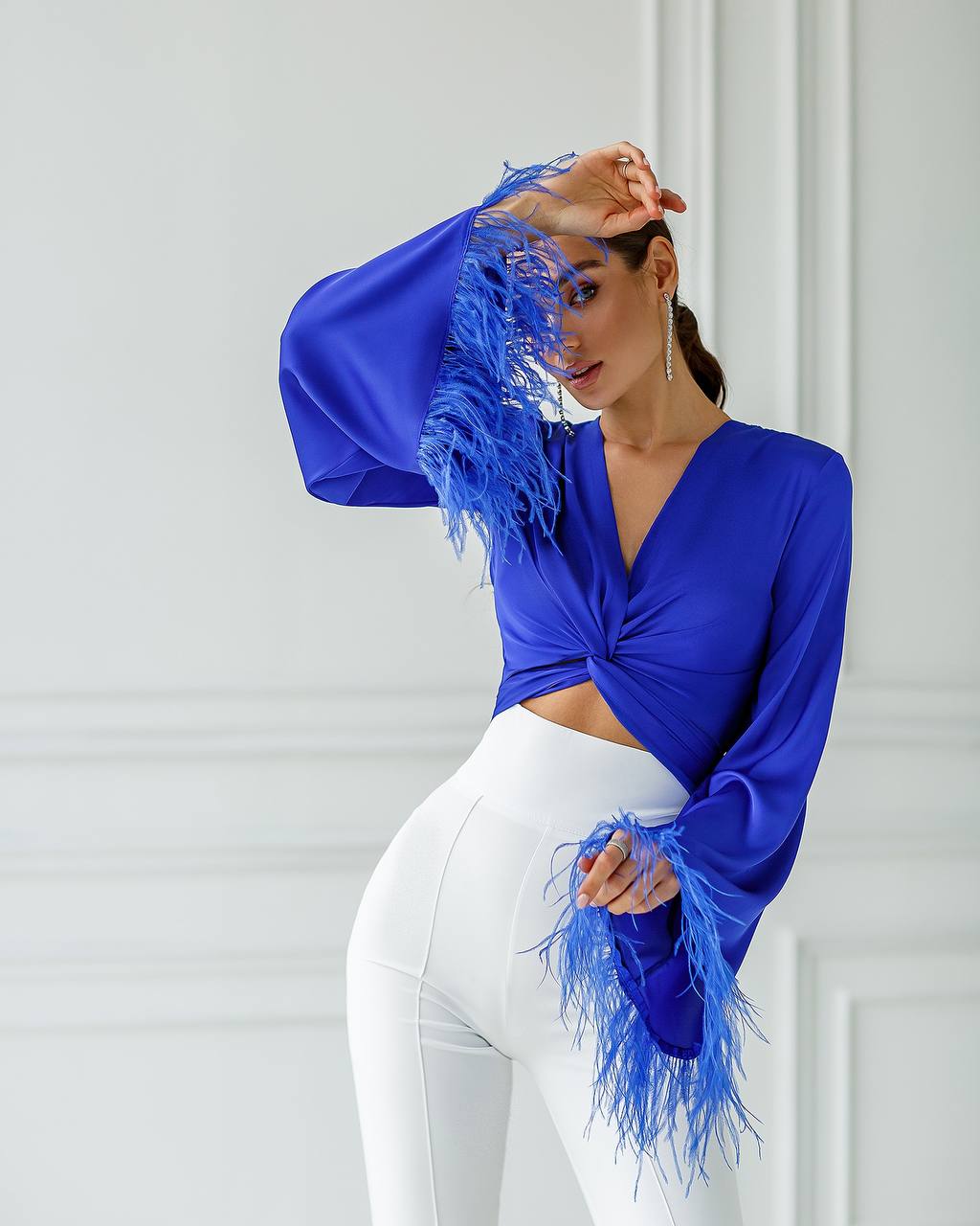 Silk Feather Sleeve Blouse