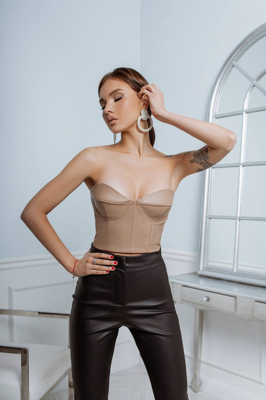 Eco Leather Strapless Crop Top