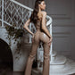 Eco Leather Suit Flared Trousers High Waist and Strapless Crop Top