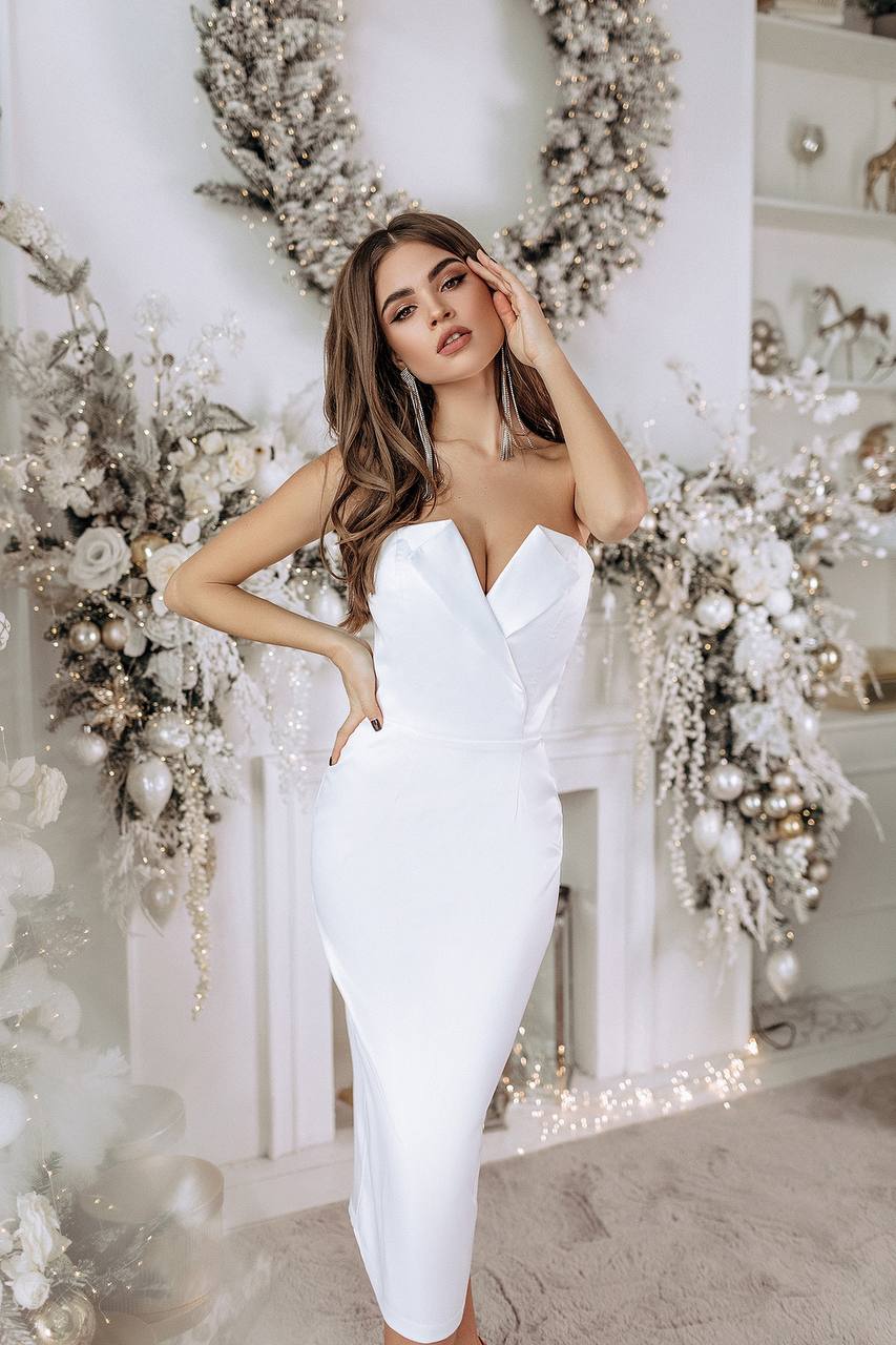 Satin V-neck Cocktail Midi Dress