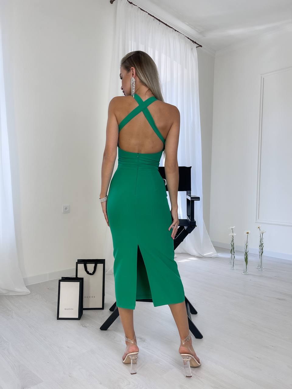 Pencil Backless Midi Dress