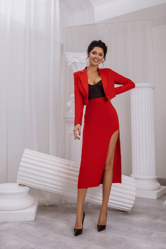 Crop Jacket Skirt Suit 2-Piece