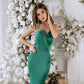 Satin V-neck Cocktail Midi Dress