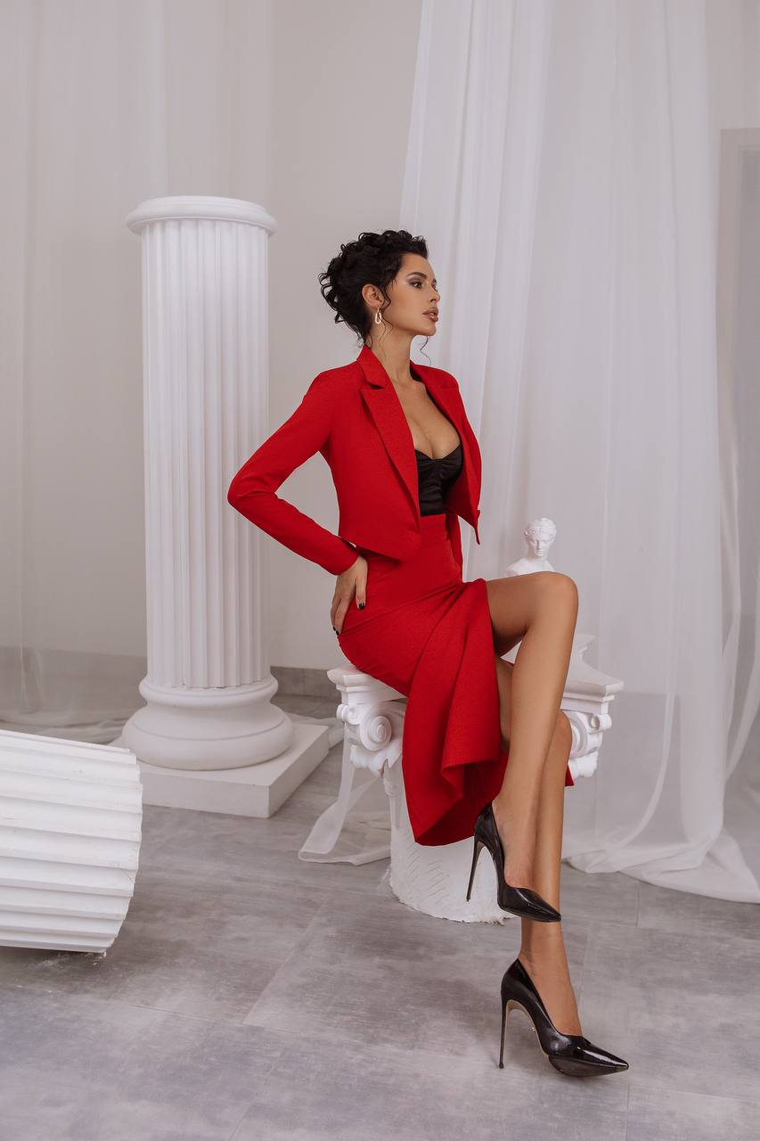 Crop Jacket Skirt Suit 2-Piece