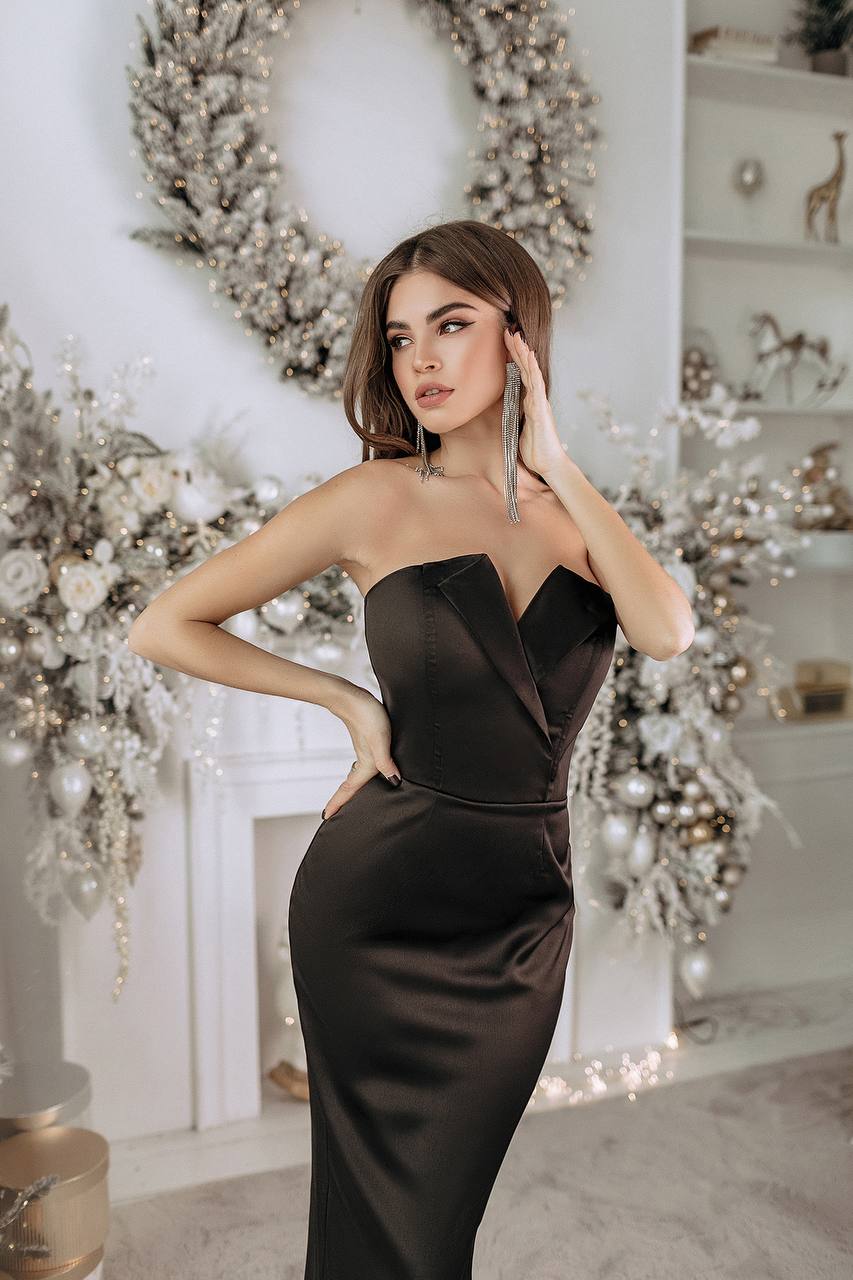Satin V-neck Cocktail Midi Dress