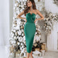 Satin V-neck Cocktail Midi Dress
